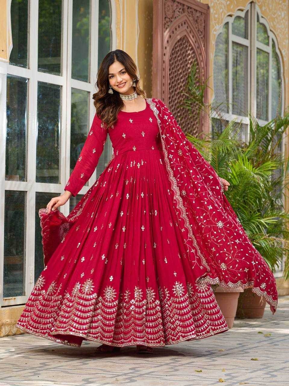 Vichitra Silk Embroidery Long Gowns - MYLUXURY LANE ENTERPRISE